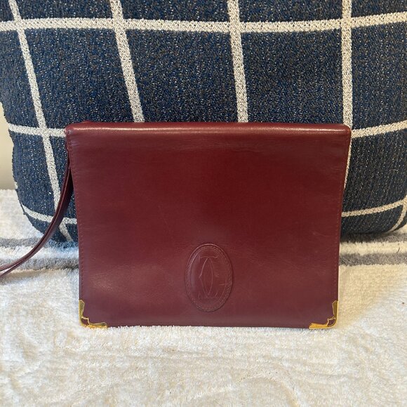 Cartier Burgundy Bordeaux Leather Clutch Purse Bag VERY GOOD CONDITION! - Picture 1 of 15